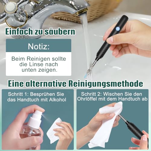Earwax Remover Otoscope, LMECHN 1080P Ear Cleaner with 6 LEDs, Wifi Ear Cleaner with 6-Axis Gyroscope, IP67 Waterproof Ear Cleaning for iPhone, Android, iPad, Black
