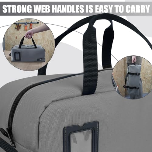 MELOTOUGH 16 Inch Tool Bag Canvas Tool Tote Bags with Zipper Heavy Duty Portable Tool Bag Organizer for Electrician,Plumbing,Technician,HVAC (Black+Blue+Grey)