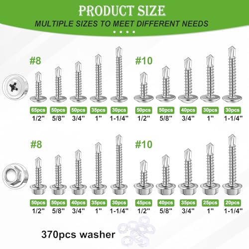 mxuteuk #8#10 Self Tapping Screws,410 Stainless Steel Self Drilling Screws for Metal,Truss Head & Hex Head 1/2" to1-1/4'' Self Tapping Screw for Plastic
