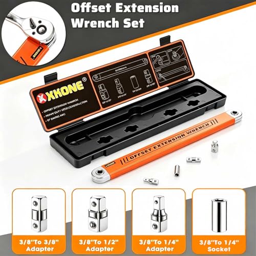 Offset Extension Wrench,0° Swing Extender for Tight Space Fasteners Orange Large