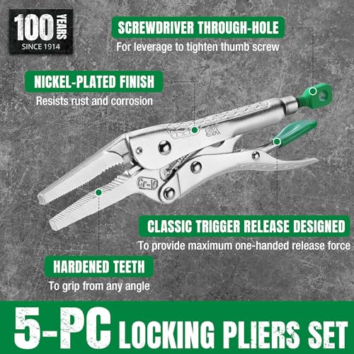 SK 5-Piece Locking Pliers Set, Long Nose & Curved Jaw Vice Grips 5-Piece Set