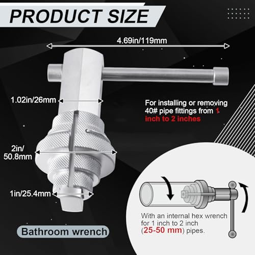 31405 Compatible with Model 342 Internal Wrench with 4-1/2 Internal Pipe Wrench, Silver, Suitable for Securing Wardrobe Drain Pipes, Bathtubs, Washbasins, and Sink Strainers