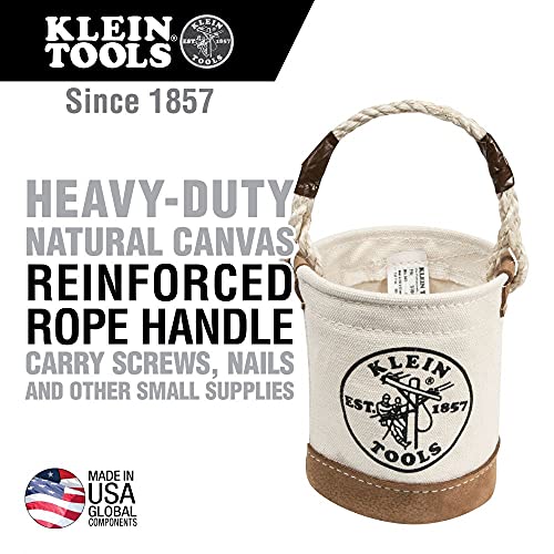 Klein Tools 5104MINI Mini Tool Bucket, Leather-Bottom & 5139 Zipper Bag, Canvas Tool Pouch 12.5 x 7 x 4.25-Inch with Heavy Duty Brass Zipper Close, Natural Bucket + Zipper Bag
