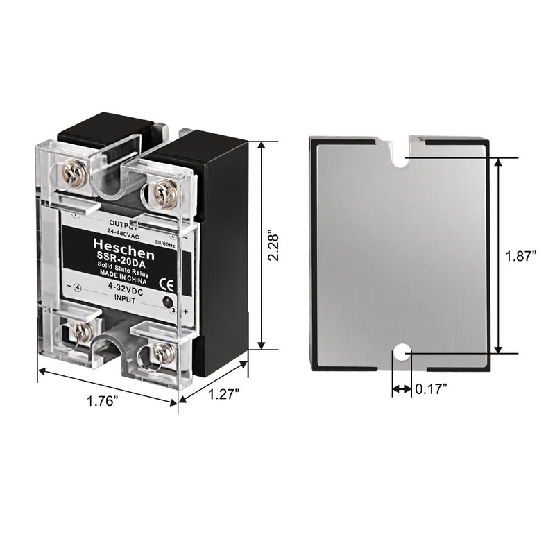 Heschen Single Phase DC/AC Solid State Relay SSR-20DA Input 4-32VDC Output 24-480VAC 20A 50-60Hz