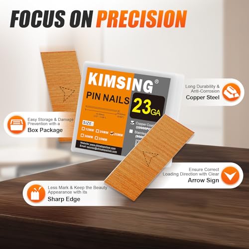 KIMSING P625 23 Gauge 1-inch Pin Nails 10000 PCS/Box and CTS P630C Headless Pin Nailer