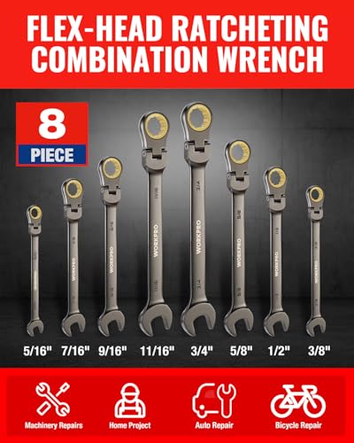 WORKPRO 8-piece Ratcheting Combination Wrench Set, SAE & Nickel Plating