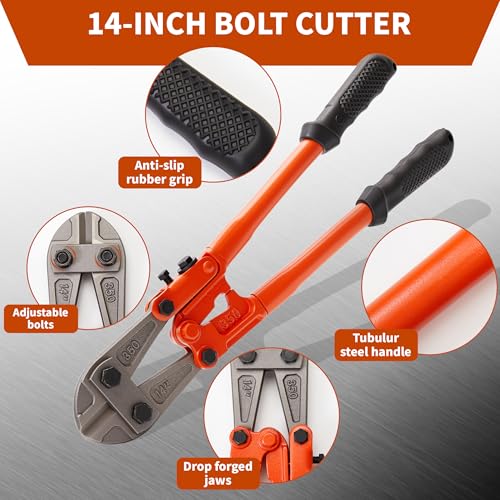 3-Piece Bolt Cutter Set, 14" Wire Cutters Heavy Duty 8" Mini Bolt Cutters