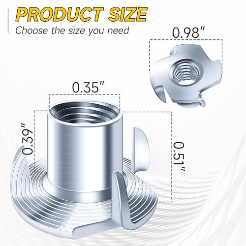 Mywish 50Pcs 3/8-16 4-Jaw Tee Nuts for Bolts & (10 Sets) 1/4-20x4 Hex Head Assorted Screws Nuts and Bolts with Flat & Lock Washers, 304 Stainless Steel 18-8, Fully Threaded, Metric Bolt Assortment