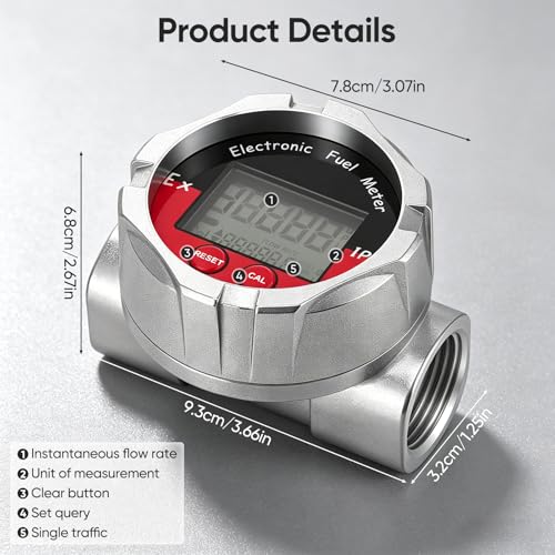 Flow Meter, 1 Inch Stainless Steel Digital Electronic LCD Flow Meter Turbine Meter for Liquid Water Petrol Kerosene Oil Liquid Measurement Waterproof Range is 10-100Ll/min