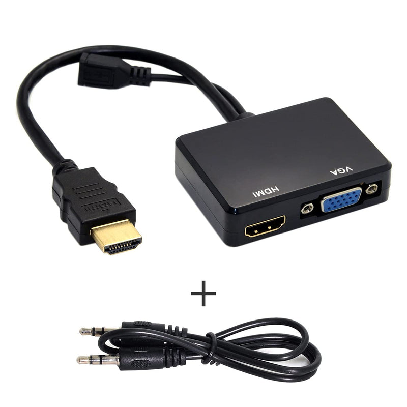 Cablecc HDMI to VGA & HDMI Female Splitter with Audio Video Cable Converter Adapter For HDTV PC Monitor
