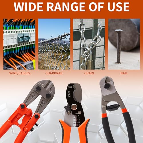 3-Piece Bolt Cutter Set, 14" Wire Cutters Heavy Duty 8" Mini Bolt Cutters
