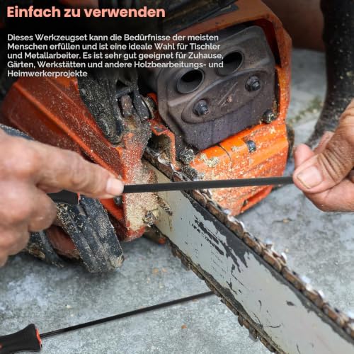 Set of 4 Files for Chainsaw File Set, 3.2 mm, 4.0 mm, 4.8 mm, 5.5 mm Round File Chainsaw Sharpening Files, Round Files for Chainsaw File, Chainsaw Files Set, Metal Saw Chain Files, with 1 Mandrel