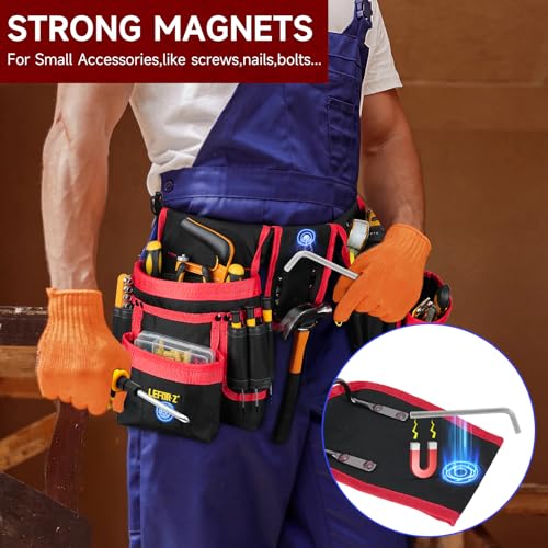 3 in 1 Magnetic Tool Belt Pouch+Replacement Padded Tool Belt(Adjustable 34''-40'')+Drill Holster,Heavy Duty Tool Belts for Men,Work Belts with Impact Holster for Electrician,Carpenter,Construction