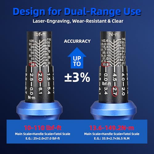 3/8-Inch Drive Click Torque Wrench, Dual-Direction Click Professional Torque Wrench 10-110FT.LB/13.6-135.6N.M, Dual Range Scales Graduated in FT.LB and N.M, Blue 3/8" 10-110 FT.LB