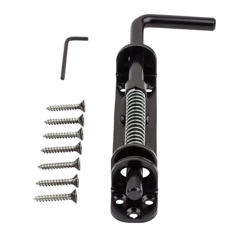 National Hardware N109-214 V1142 Spring Loaded Heavy Duty Sliding Door Bolt Latch - Black Steel Security Lock for Gates, Sheds and Stalls - Left or Right Hand Operation