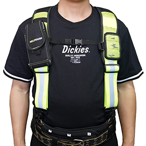 MELOTOUGH Magnetic Suspenders Tool Belt Suspenders with Large Moveable Phone Holder + Tool Belt Suspenders with Safety Reflective Suspenders