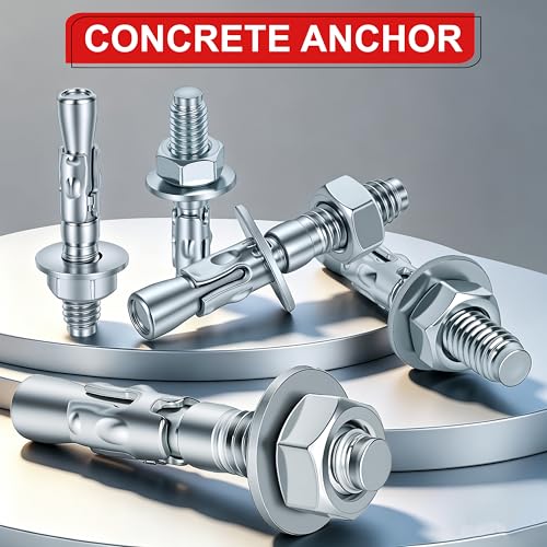 1/2 x 3-3/4 inch Wedge Anchors, 12 pcs Concrete Screw and Anchor Kit, Galvanized Concrete Anchors, Concrete Wall Anchors and Brick Anchors, Suitable for Concrete Floors and Walls 1/2 x 3-3/4In