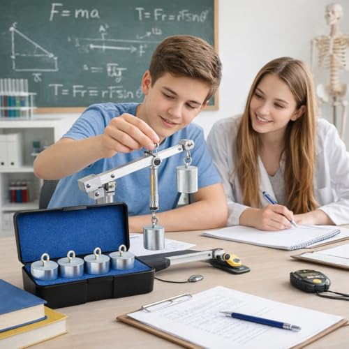 200g Precision Calibration Weight Set for Highest Accuracy, Chrome-plated Steel, 4-Piece with Hooks, Compact Storage Box for Laboratory and School Supplies