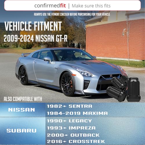 Wheel Accessories Parts 20 Pcs M12x1.25 12x1.25 Thread Car Spline 1.38" 35mm Long Lug Nuts Black Spline Hex Fits Most Subaru Pass Cars ｜ Nissan Pass Cars