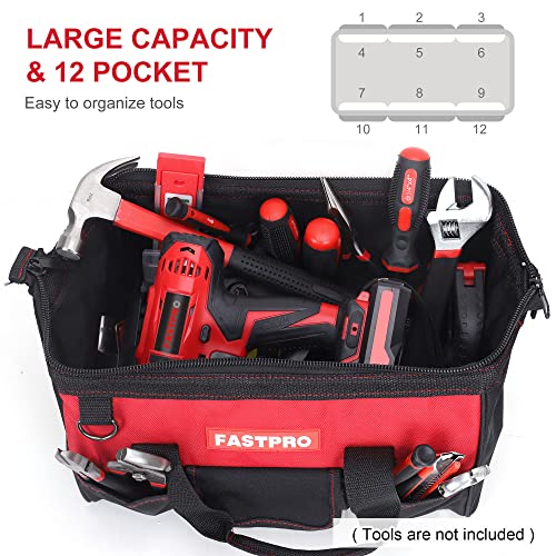 FASTPRO 14-Inch Tool Bag, Wide Mouth Open Storage Bag