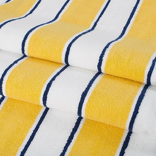 Aston & Arden Striped Beach Towel - Oversized 35 x 70 Soft Plush Thick Cotton, 600 GMS Heavy & Luxury for Pool Chairs, Resort, and Hot Tub, Yellow/Navy 1