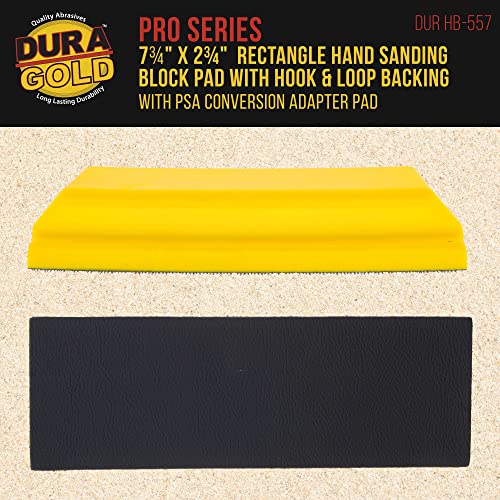 Dura-Gold Pro Series Rectangle 7-3/4" x 2-3/4" Hand Sanding Block Pad with 80 Grit Gold PSA Longboard Sandpaper 20 Yard Long Continuous Roll, 2-3/4" Wide