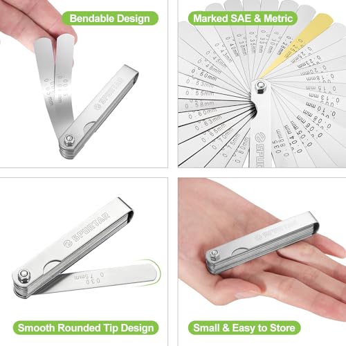 Spurtar 32 Blade Feeler Gauge Thickness Gauge 0.04-0.88 mm/0.0015-0.035 Inches | Stainless steel universal metric/imperial gap gauge for measuring gap width thickness 1× 32 blades (0.0015-0.035'')