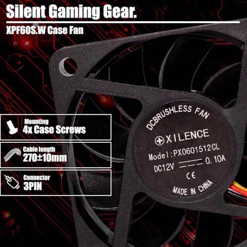 Xilence XPF60S.W 60 mm Quiet Case Fan, 3PIN, Easy Installation, 270 mm Cable Length, Hydro Bearing, Good and Cooling Airflow in Office/Home/Server PC, Black