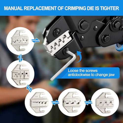 6PCS Crimping Tool Set - Ratchet Wire Crimper Tool for Heat Shrink,Insulated Nylon,Non-Insulated,Open Barrel Terminals,Ferrule Wire End,Solar Connectors Wire Crimper Set