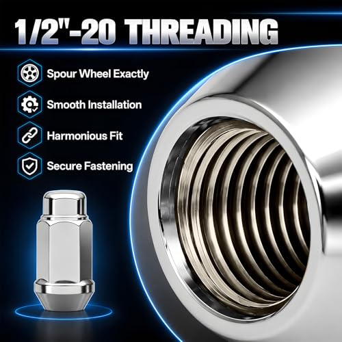 HALNAR 20pcs 1/2"-20 Wheel Lug Nuts Set Chrome Closed End 3/4" Hex 1.72" L