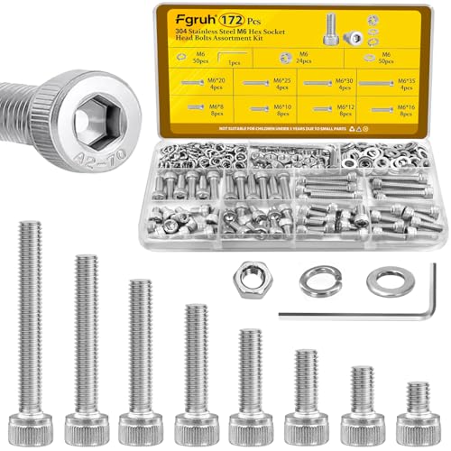 172Pcs Metric M6 Hex Socket Head Bolts Assortment Kit Stainless & 560PCS M6 Hex Socket Button Head Bolt Assortment Kit Black Zinc Plated for DIY, 3D Printer