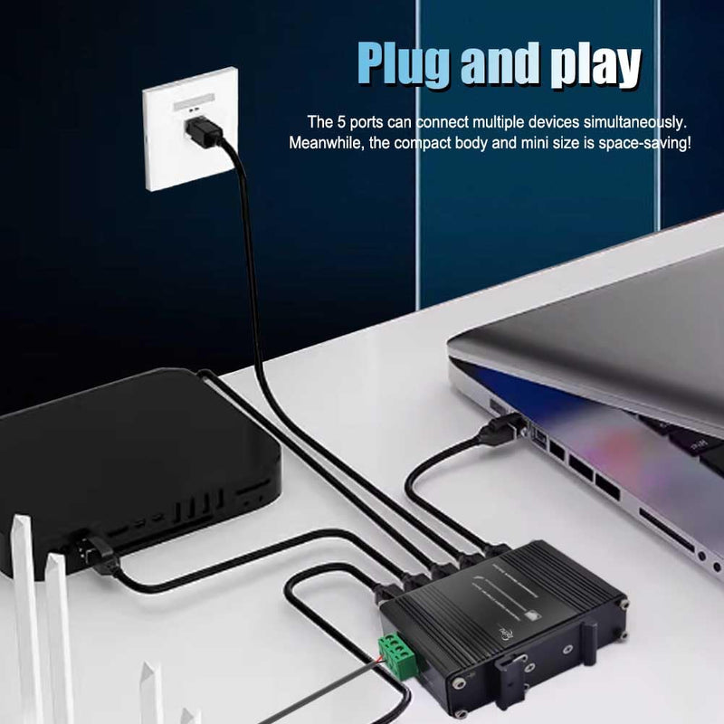 Industrial Managed 5 Port PoE Ethernet Switch, Mini Gigabit Networking Switch with Web Management, Supporting Din-Rail Managed 5-port PoE