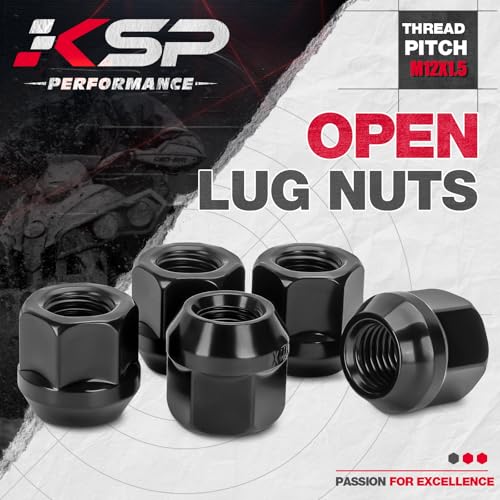 KSP M12x1.5 Open End Wheel Lug Nuts, 16PCS ATV Lug Nut 19mm 3/4" Hex 21mm 0.83" Height for Polaris Ranger 1000 XP RZR, Black Open Ended Cone Conical Taper Acorn Bulge Seat Wheel Nut for ATV Vehicles M12X1.5-Hex 19mm