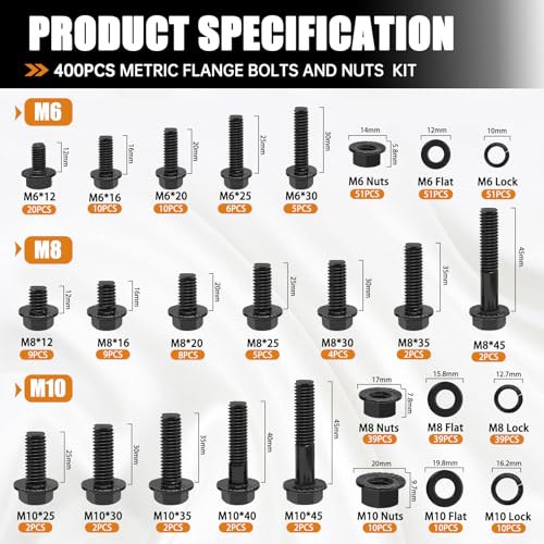mankk 700PCS M6 Bolt Kits and 400PCS Metric Grade 10.9 Flange Bolts