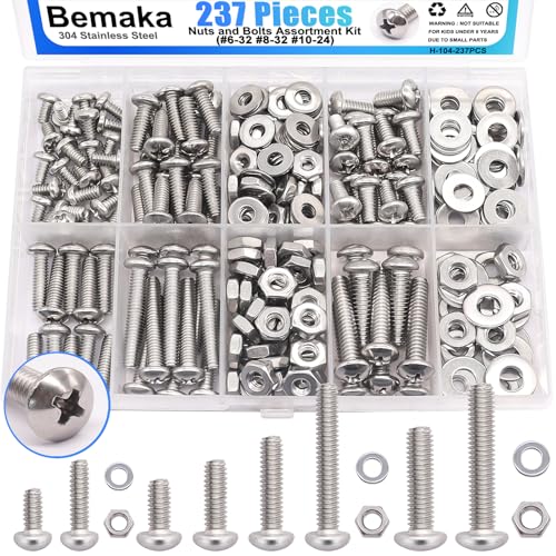 Nuts and Bolts Assortment Kit, 304 Stainless Steel Bolts 8 Sizes #6-32#8-32#10-24 Phillips Pan Head Machine Screws + 400Pcs Metric Flange Bolt Assortment