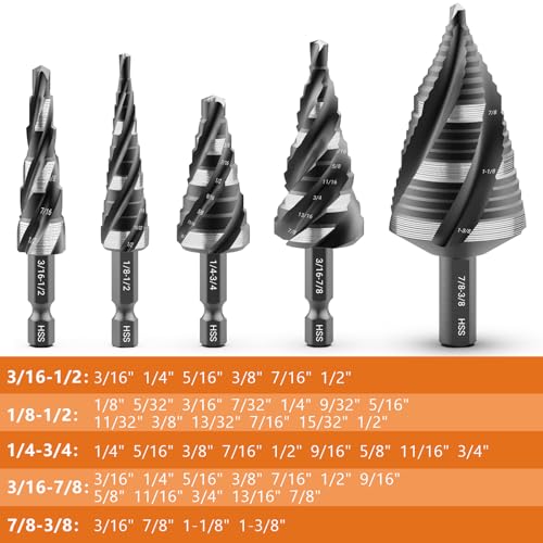 MABLEVI 12 Pcs HSS Four Spiral Flute Step Drill Bit & Countersink Set 12 Pieces