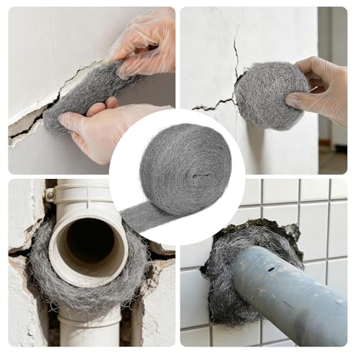 82 FT (1.5LB) Steel Wool Mice Control, #1 Steel Wool, Mouse Hole Filler, Mice Barrier Mouse Gap Filler for Garden, House, Garage, Prevent Animals from Entering Holes, Siding, Pipeline, Vents