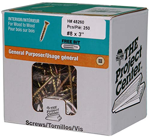 Hillman Wood Screws, #8 x 3in, 250 Pack, Yellow Zinc 3 inches