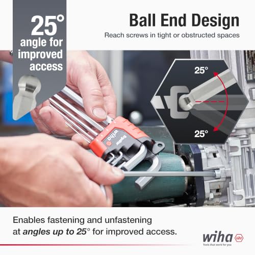 Wiha 22 Piece ErgoStar Ball End Hex L-Key Set, Allen Wrench Set Hex L-Key Inch & Metric ErgoStar Set, 22 piece