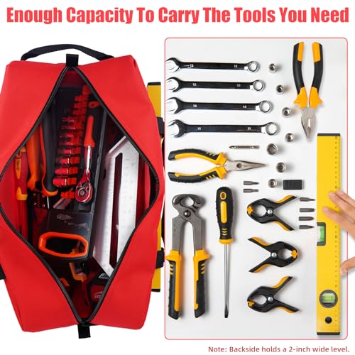 MELOTOUGH 16 Inch Tool Bag Canvas Tool Tote Bags with Zipper Heavy Duty Portable Tool Bag Organizer for Electrician,Plumbing,Technician,HVAC (Black&Red&Grey)