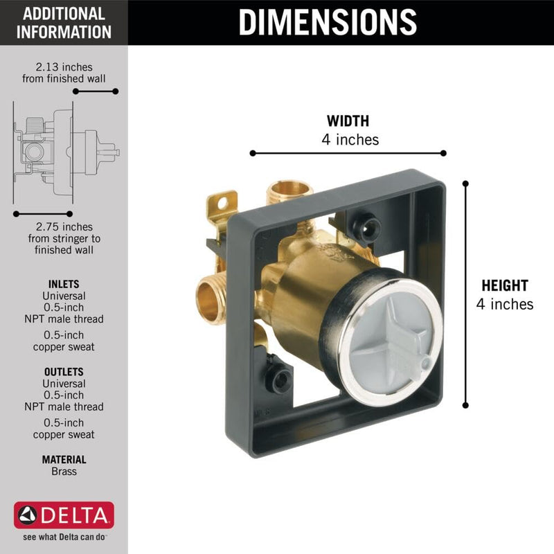 Delta Faucet R10000-UNBXHF MultiChoice Universal Shower Valve Body for Shower Faucet Trim Kits High Flow