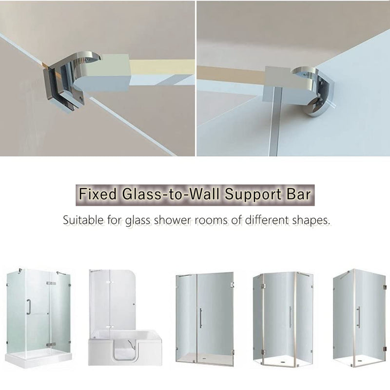 40cm / 15.7" Stainless Steel Frameless Shower Door Fixed Panel Wall-to-Glass Support Bar for 1/4" to 3/8" Thick Glass by M-Home (400mm, Chrome) 400mm