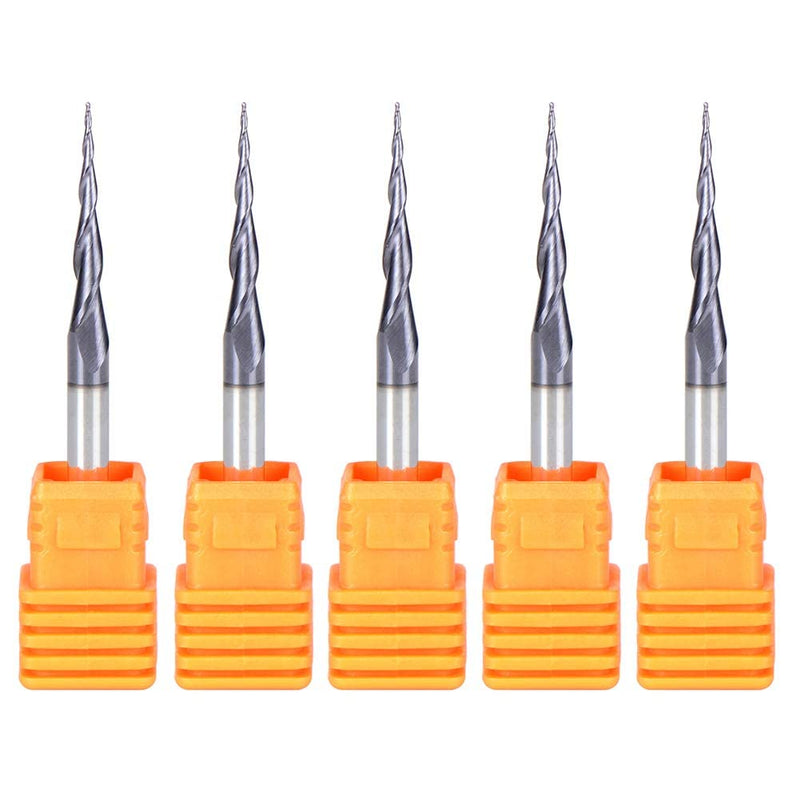 SpeTool Set of 5 End Mills R0.25, 3.175 mm (1/8 Inch) Shank, 2 Flutes, Ball End Mill, Conical Tip Milling Cutter for Routers, CNC Solid Carbide Cutter with TiAlN Coating for 2D 3D Engraving