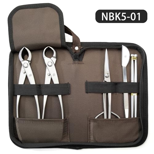 Bonsai Tools 5-Piece Alloy Steel Bonsai tool Kit In Cluding 210mm Long Handle Scissors / 205mm Branch Cutter / 205mm Knob Cutter / 200mm Straight Root Hook/Tweezers (NBK5-01)
