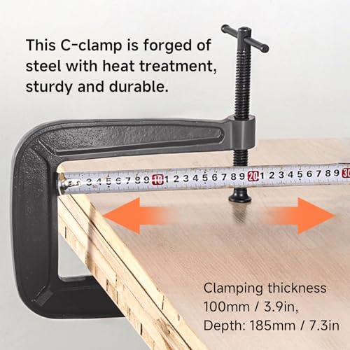Heavy Duty Deep Throat U-Clamp G Type Woodworking Steel Deep Reach C-Clamp DIY Carpentry Clamping Device Jaw Opening DIY Carpentry Clamping Device (100,185mm)