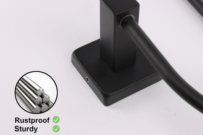TocTen 2 Pieces Towel Ring/Hand Towel Rack - Thicken SUS304 Stainless Steel Bathroom Hand Towel Holder Heavy Duty Unique Oval Hand Towel Hanger Wall Mounted for Bathroom Kitchen Sink（Matte Black） Matte Black 7.88 Inch without Shelf (2 Pack)