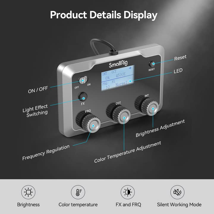 SmallRig COB Video Light Control Panel for RC 350 / RC 450 / RC220 PRO, with 2 "LCD Screen Display, Clamping Magic Arm for Live Streaming, Video Recording-3980