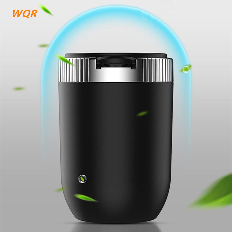 Car Ashtray with Lid Portable Ash Tray Mini Car Trash Can with LED Blue Light Windproof for Outdoor Travel (Silver) Silver