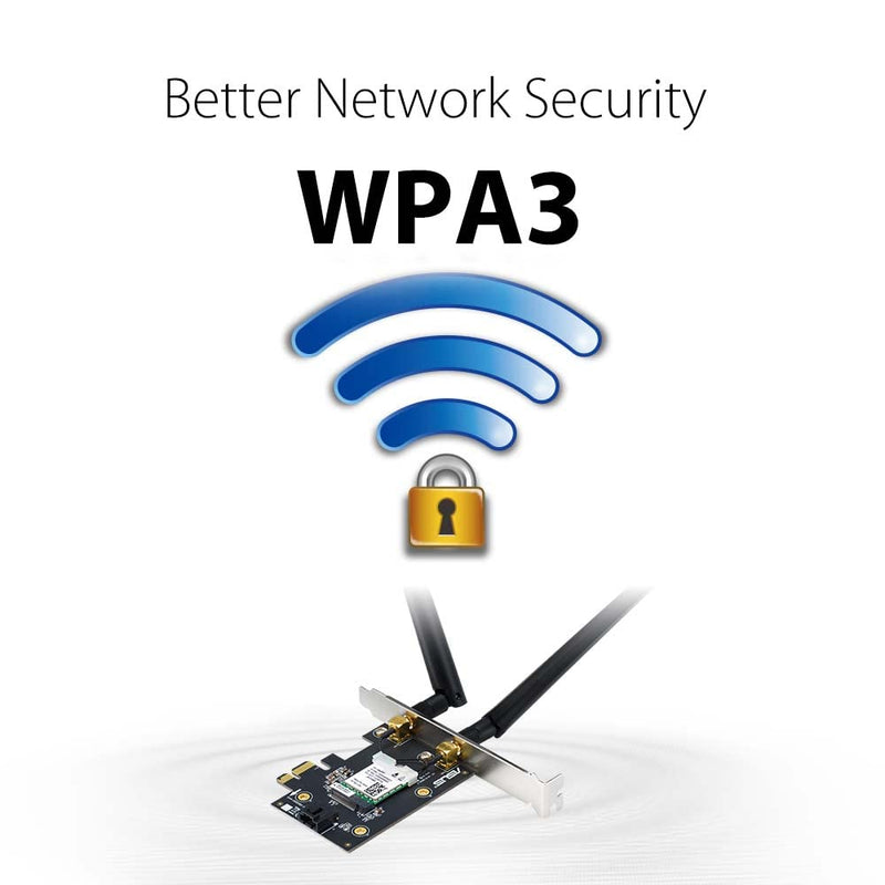 ASUS AX1800 PCIe WiFi Adapter (PCE-AX1800) - WiFi 6, Bluetooth 5.2, Ultra-Low Latency Wireless, 2 External Antenna, Supporting Total Data Rate up to 1800Mbps, WPA3 Network Security, OFDMA and MU-MIMO WiFi 6 AX1800 | BT5.2