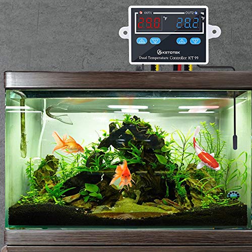 KETOTEK Digital Temperature Controller Thermostat 230V with 2 Waterproof Probes | Temperature Monitor with 2 Temperature Probes, 220V Temperature Switch for Aquarium, Incubator, Greenhouse, Heating/Cooling Mode AC 230V